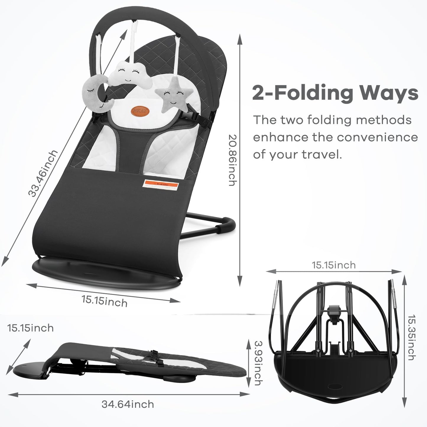 Side profile of Hkai bouncer showing three recline positions