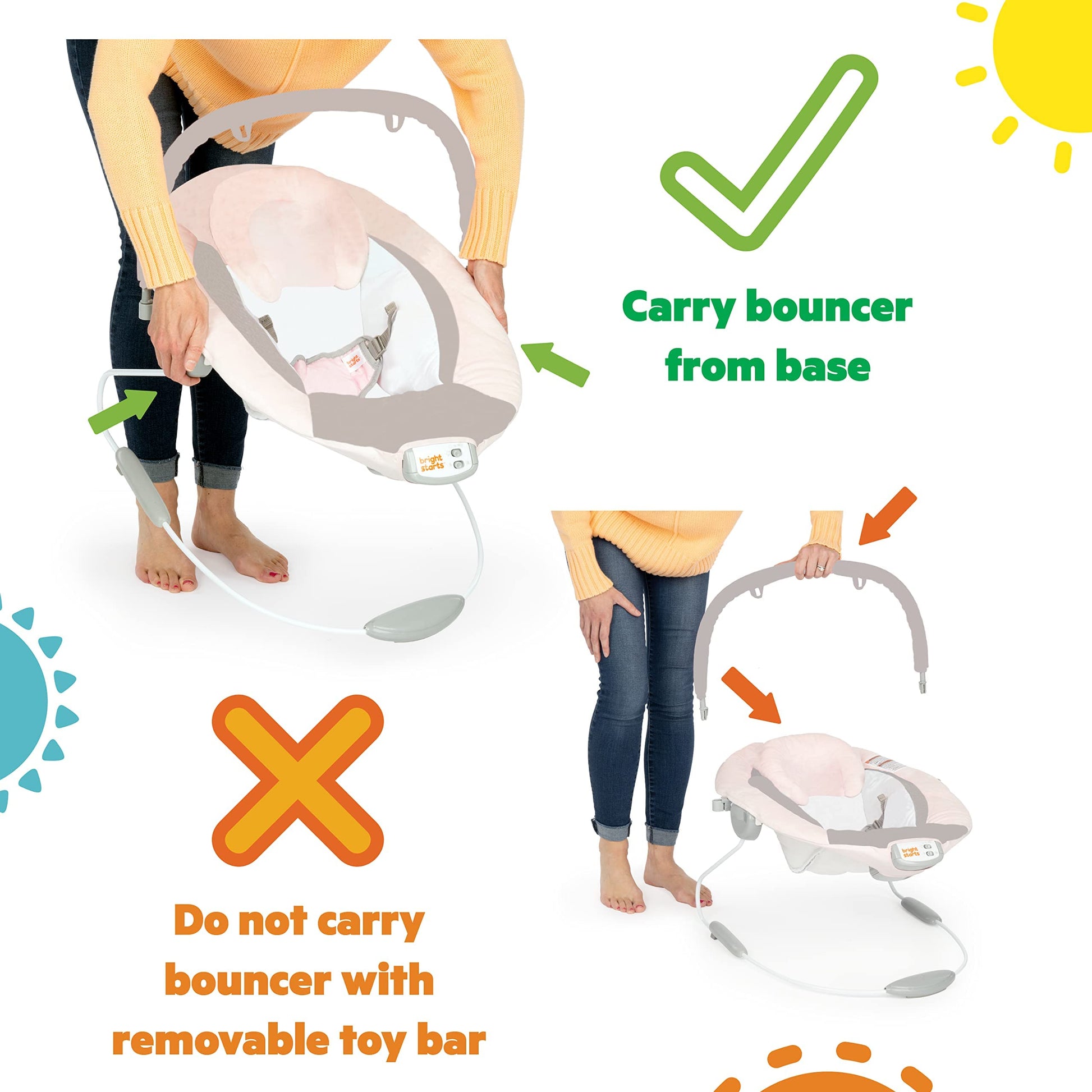 Non-slip feet detail on the base of the infant bouncer