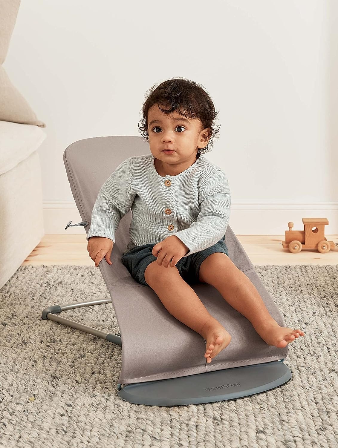 BabyBjörn Bouncer Bliss being used as a toddler chair