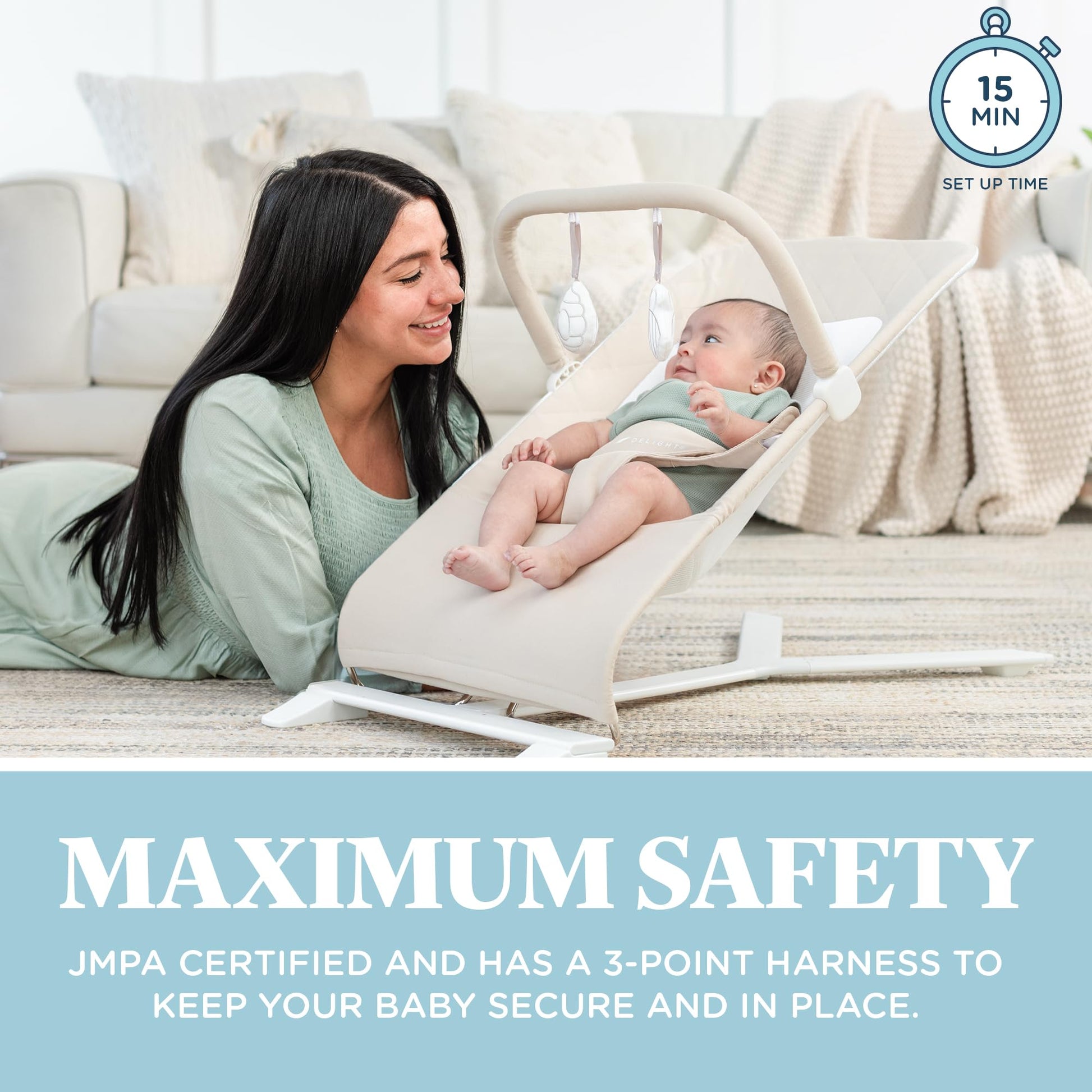 Baby Delight Alpine Deluxe bouncer with toy bar attached