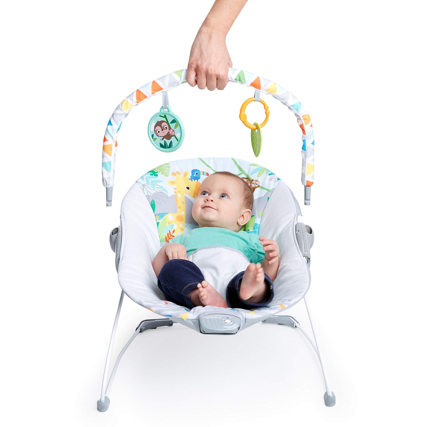 Detachable toy bar feature on Bright Starts infant bouncer