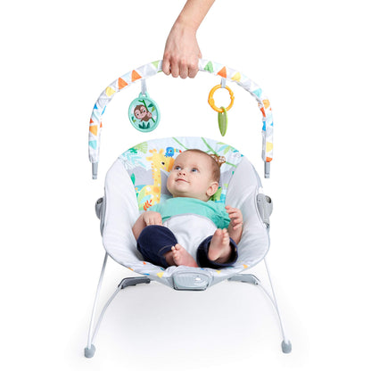 Detachable toy bar feature on Bright Starts infant bouncer