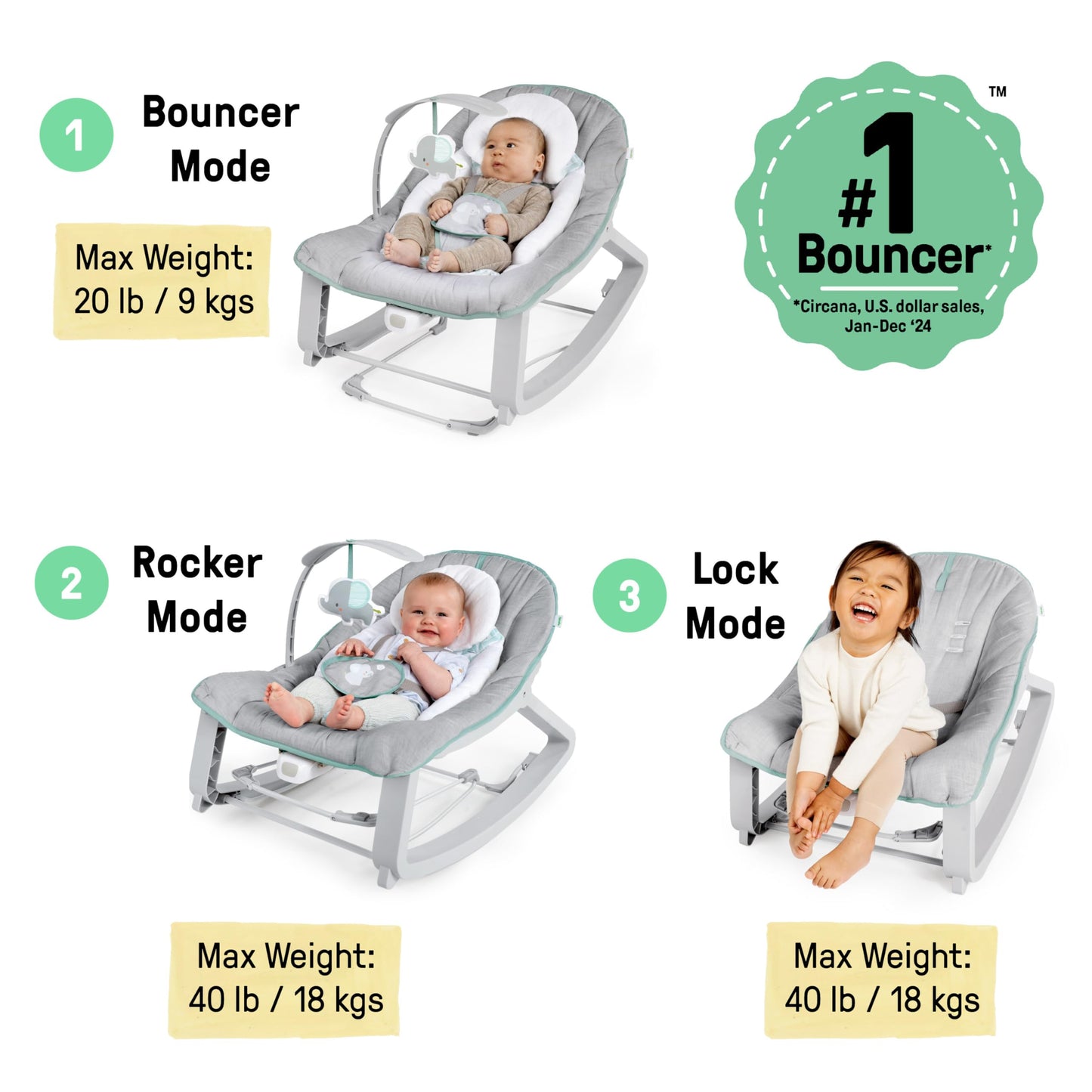 Close up of Ingenuity bouncer vibrating mechanism control