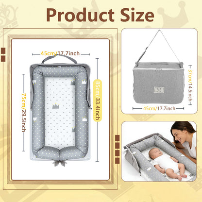 Side view of lightweight portable infant sleeper showing three hundred sixty degree bumper cushioning