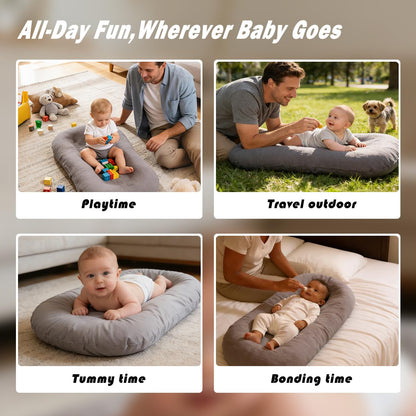 Top down view of portable soft flannel baby lounger