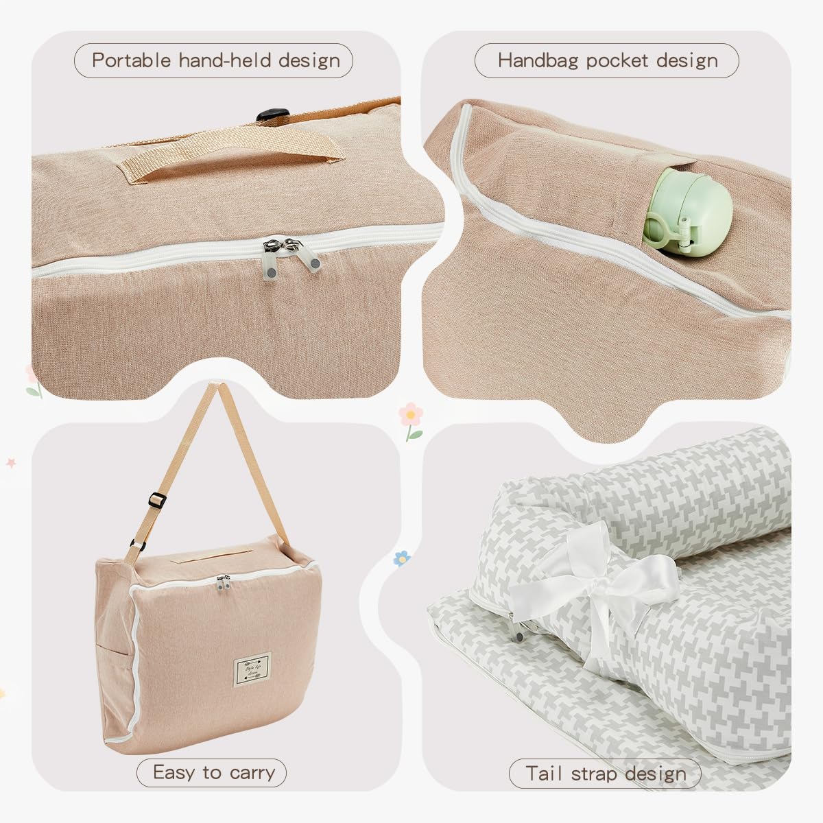 Baby lounger folded for travel portability