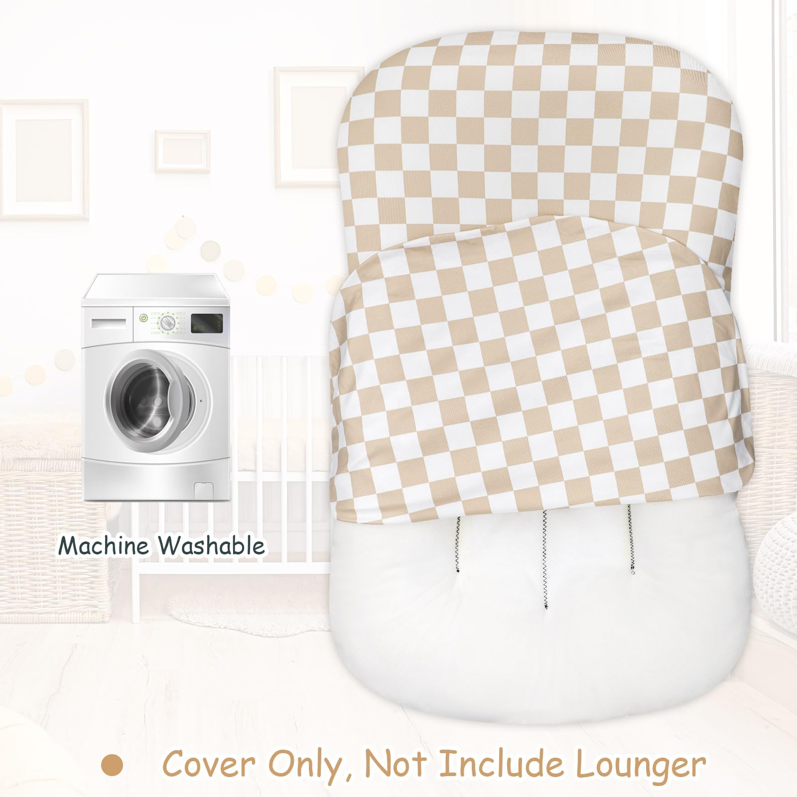Side angle of Dilimi baby lounger cover showing fit on infant pillow