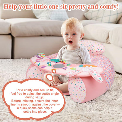 High backrest support detail on pink inflatable baby chair