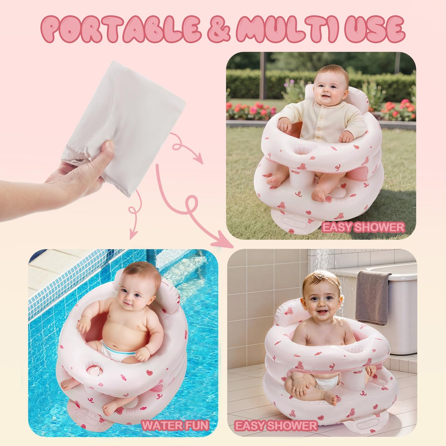 Baby using Pozmtiore inflatable seat for floor time activity