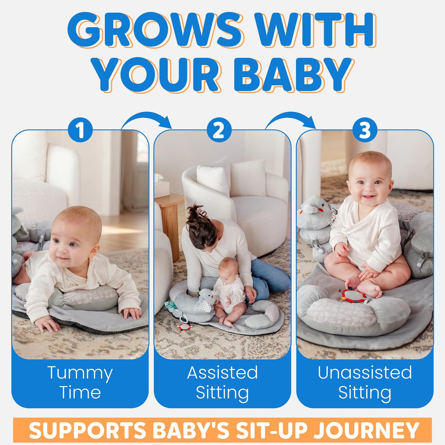 Knotly Charm baby activity center side profile on floor
