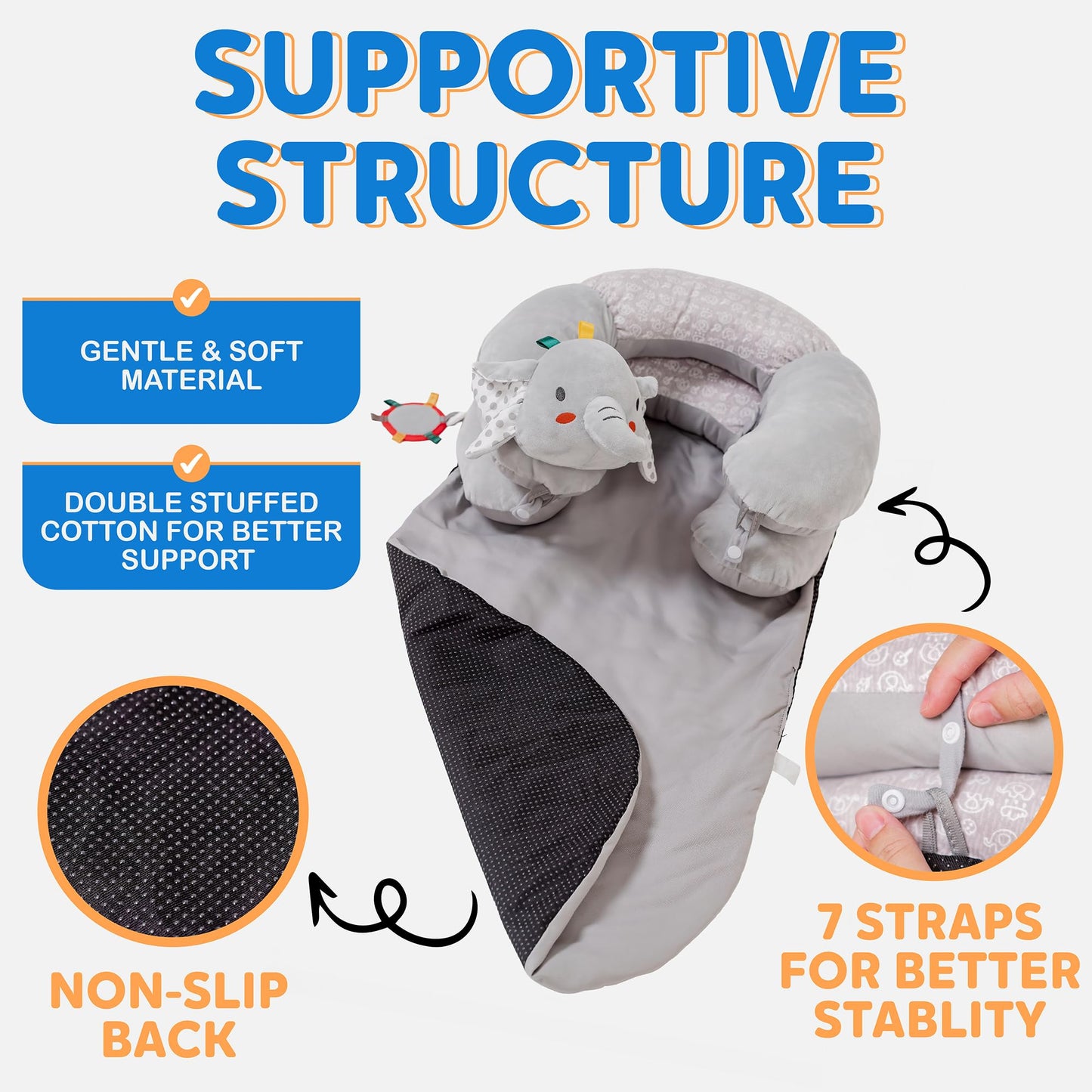 Infant using Knotly Charm lounger for seated support