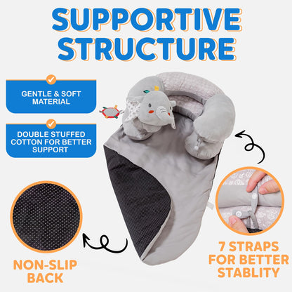 Infant using Knotly Charm lounger for seated support