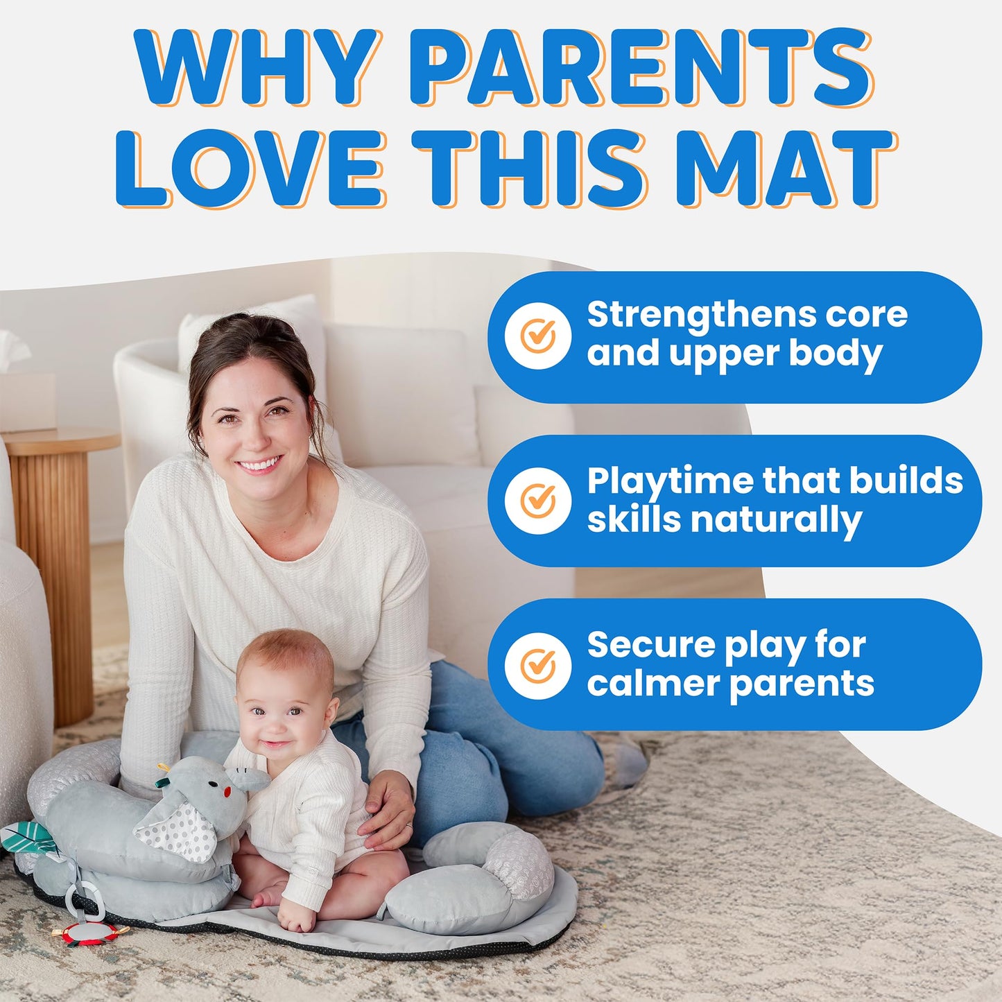 Knotly Charm tummy time mat with attached developmental toys