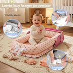 Loevin newborn lounger packed neatly inside its matching zippered travel bag