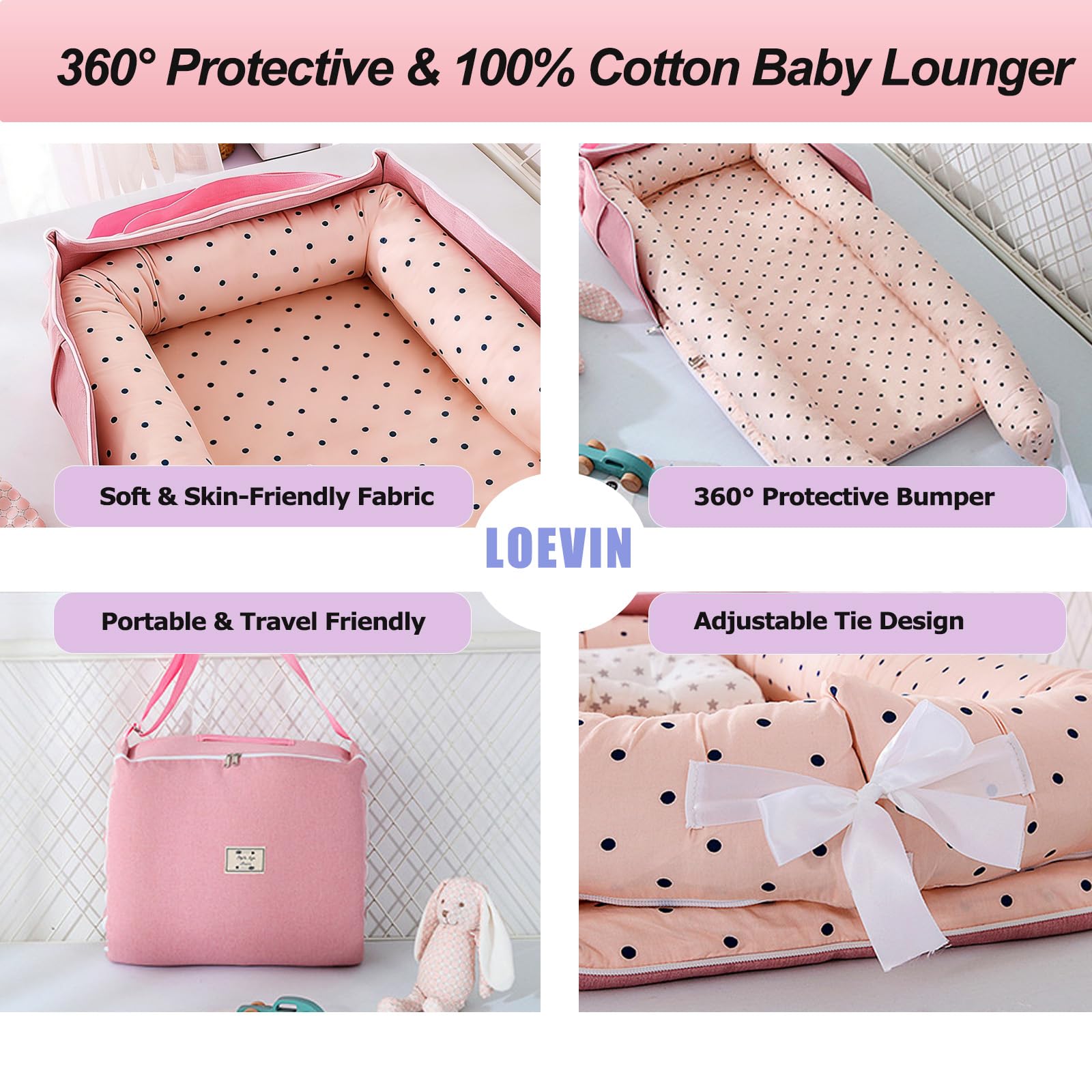 Close up of breathable cotton fabric on baby lounger