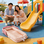 Overhead shot of the multi-functional play mat and baby lounger layout