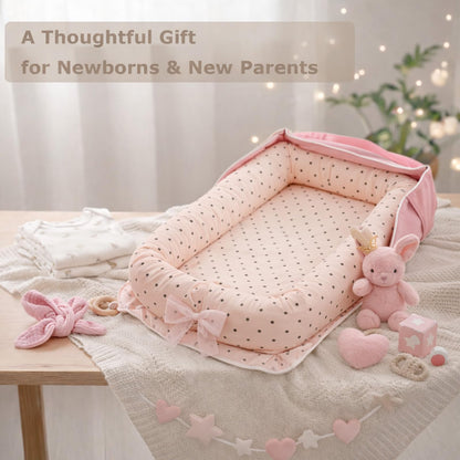 Baby lounger displayed for travel convenience