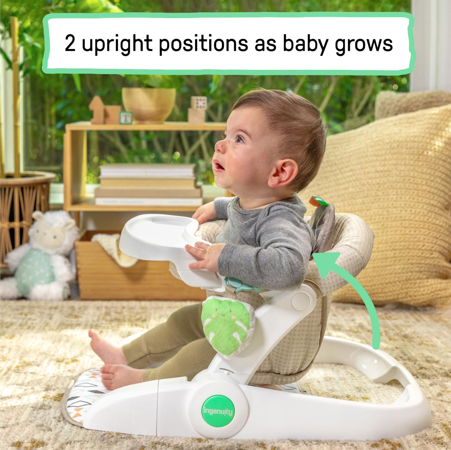 Baby using Ingenuity Loni Sloth tummy time mat conversion