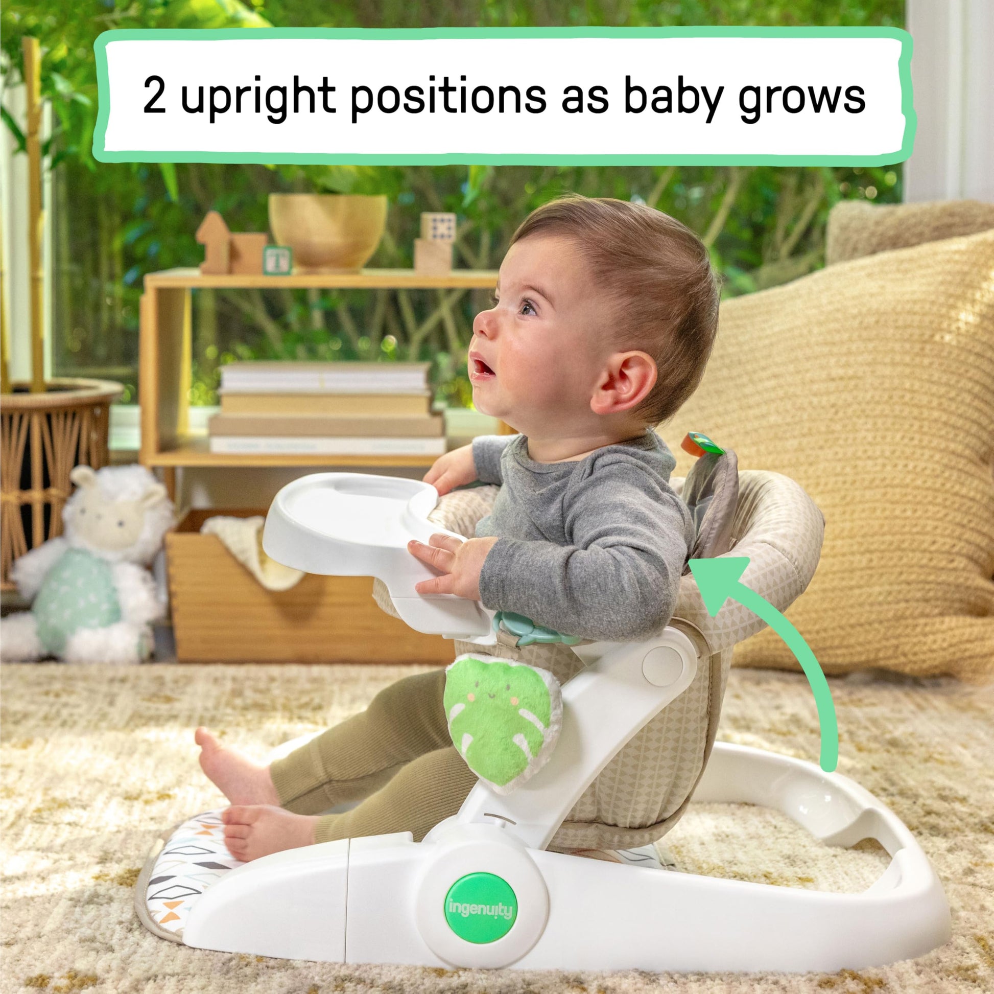 Baby using Ingenuity Loni Sloth tummy time mat conversion
