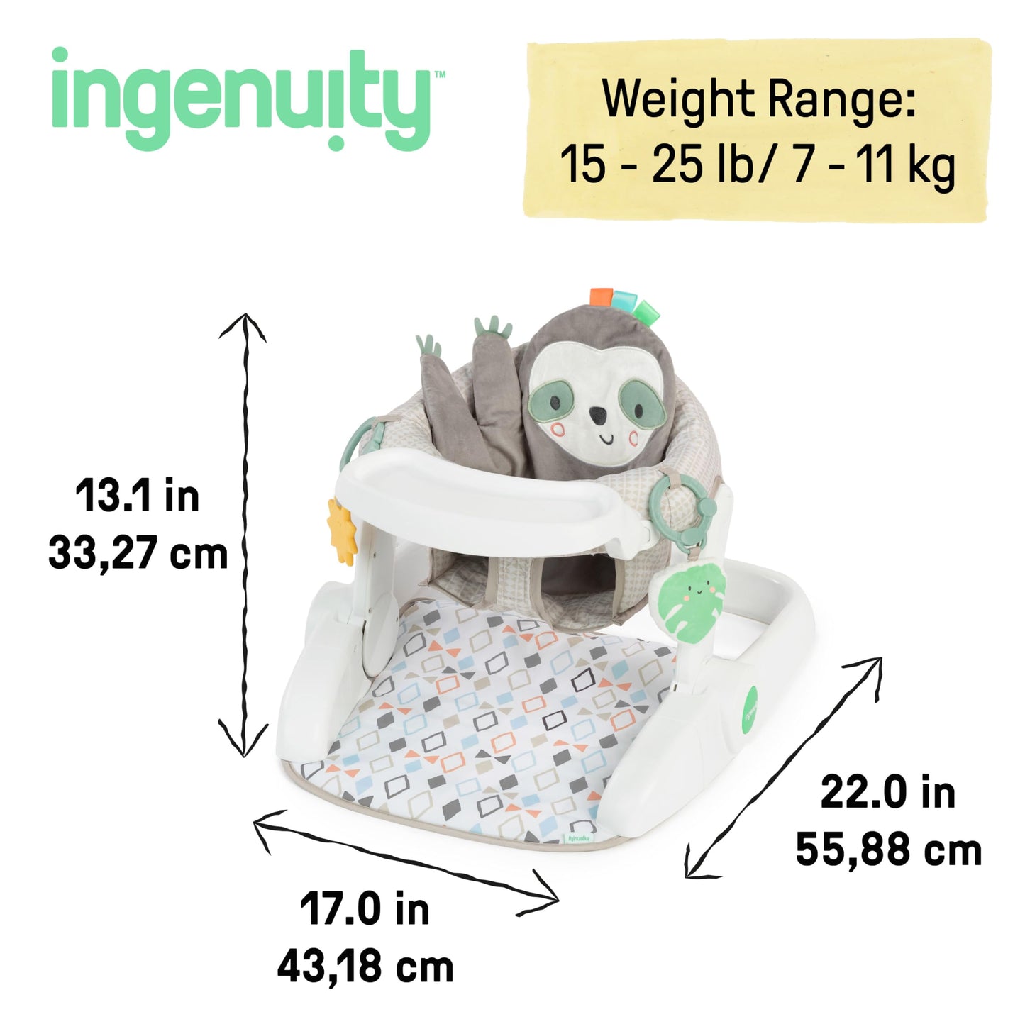 Ingenuity Loni Sloth seat insert removed for tummy time