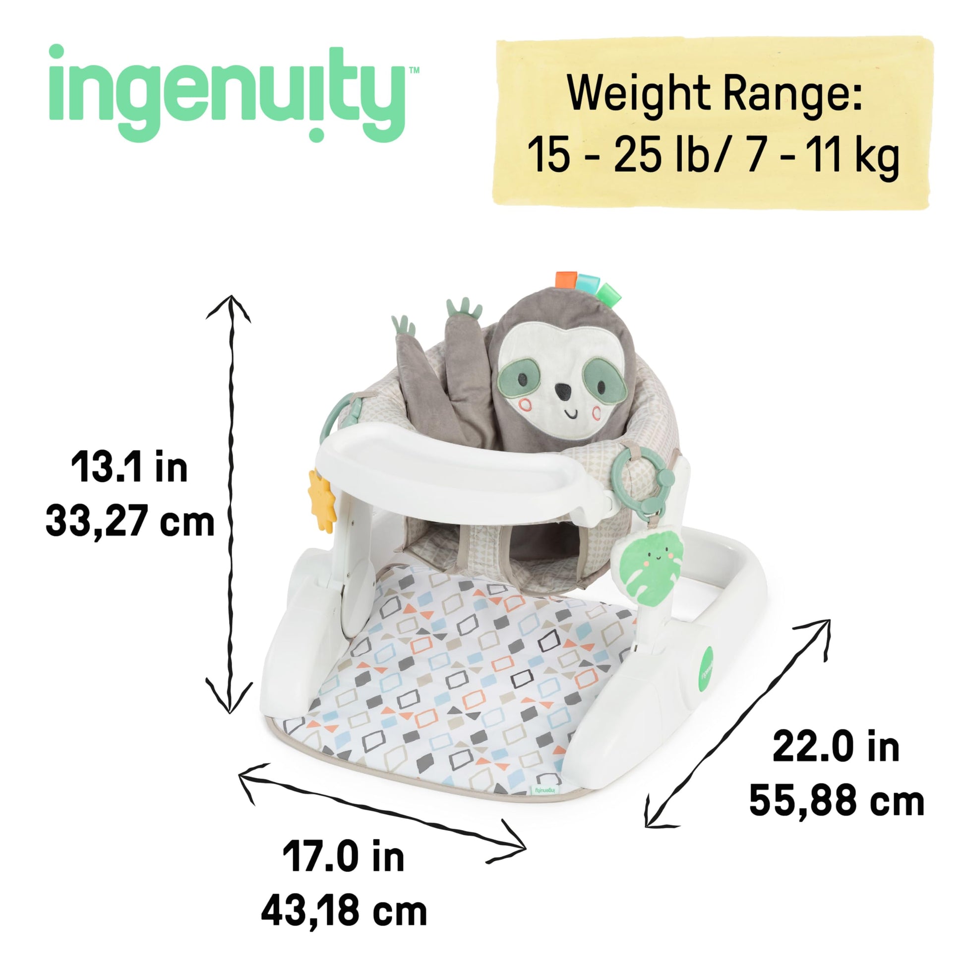 Ingenuity Loni Sloth seat insert removed for tummy time