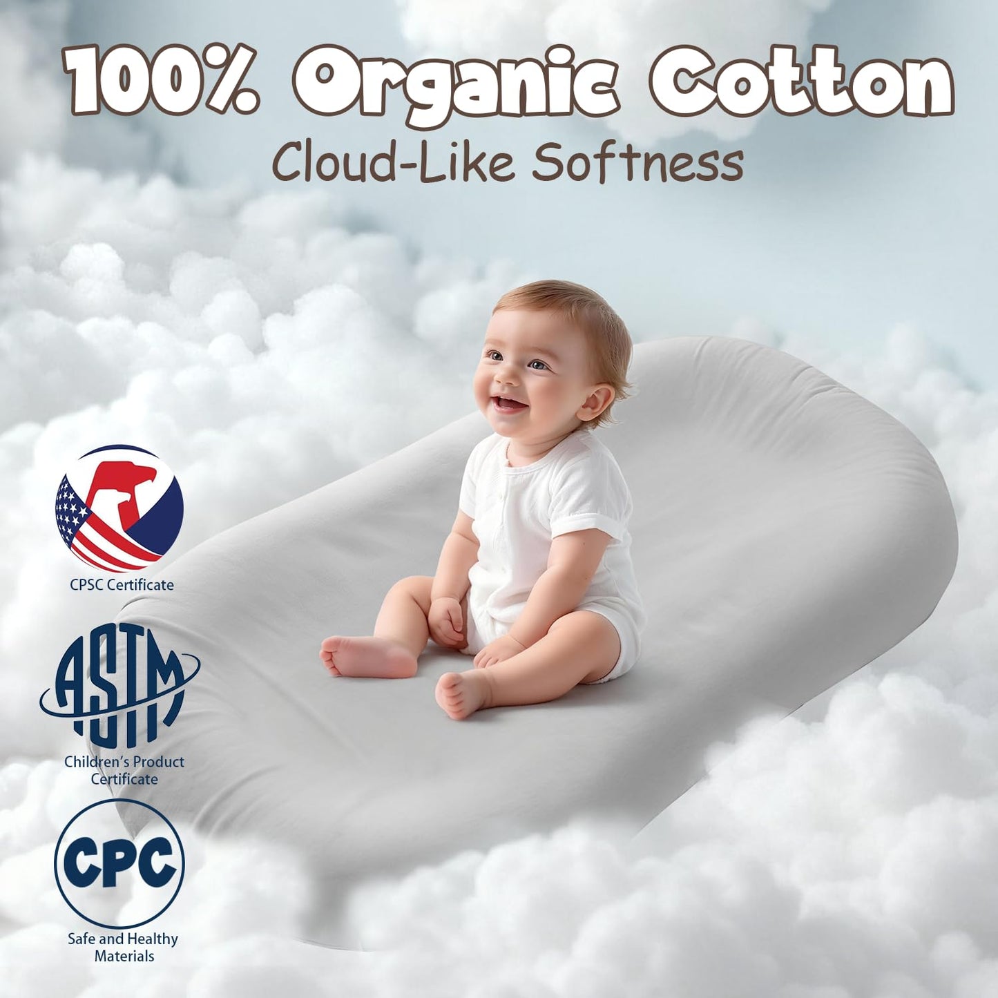 Machine washable cotton cover baby nest interior detail