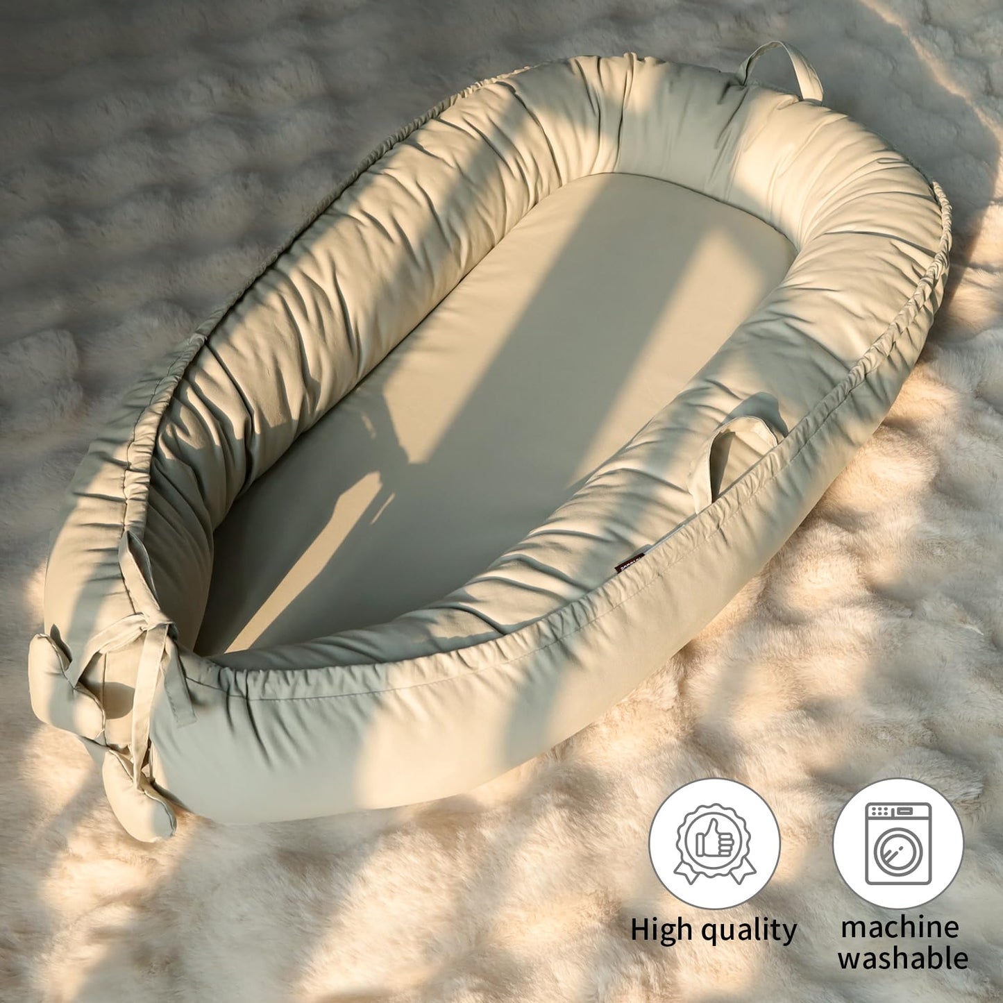 Top down view of baby nest showing heart shaped ties