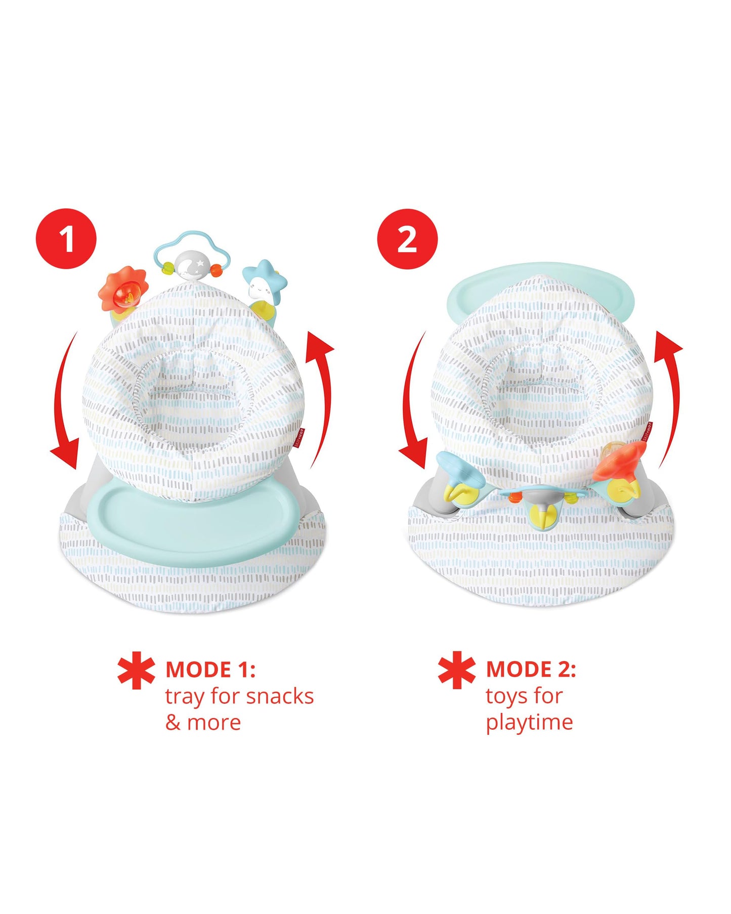 Baby using Skip Hop 2-in-1 floor seat with interactive toys