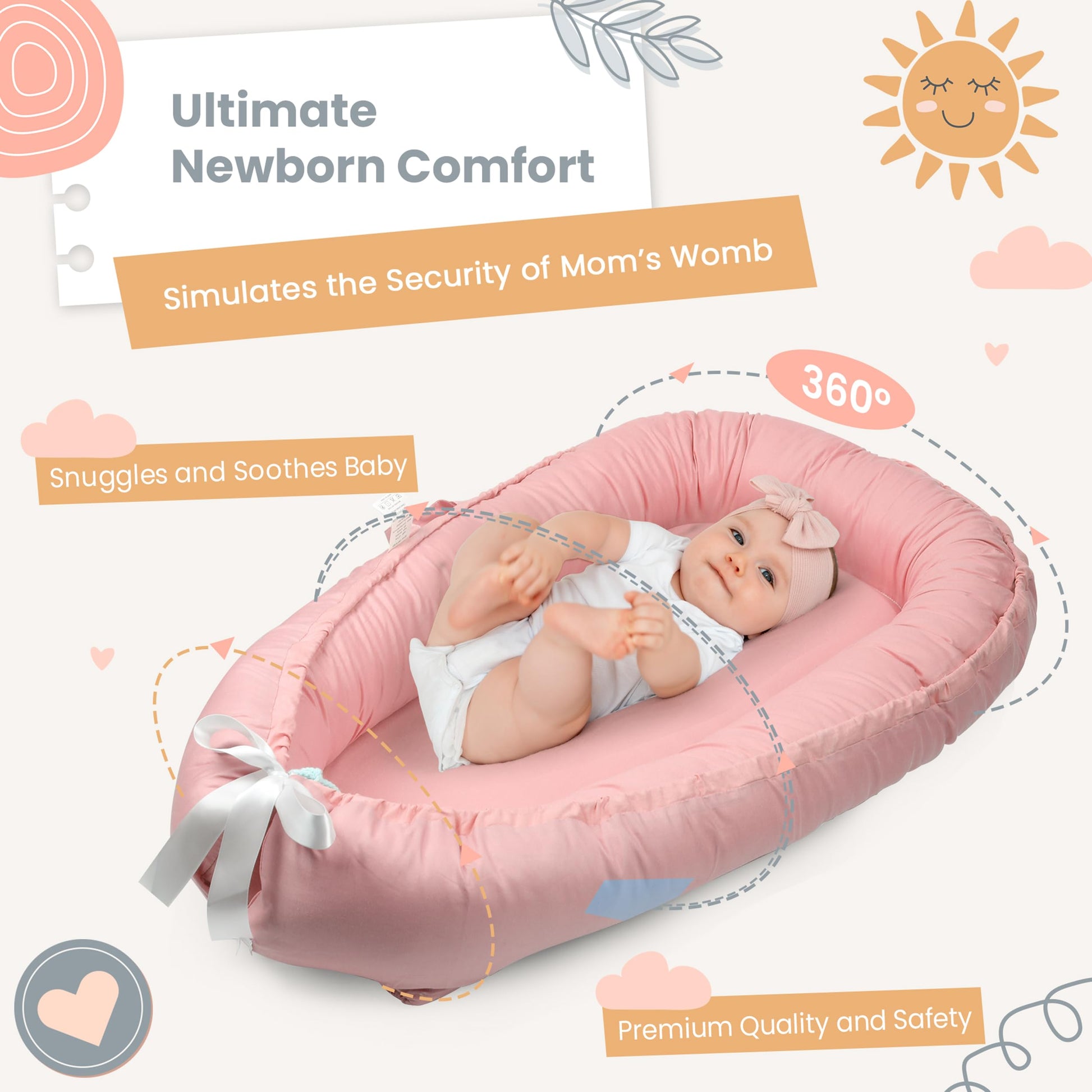 Newborn baby resting in soft Meindoovm lounger