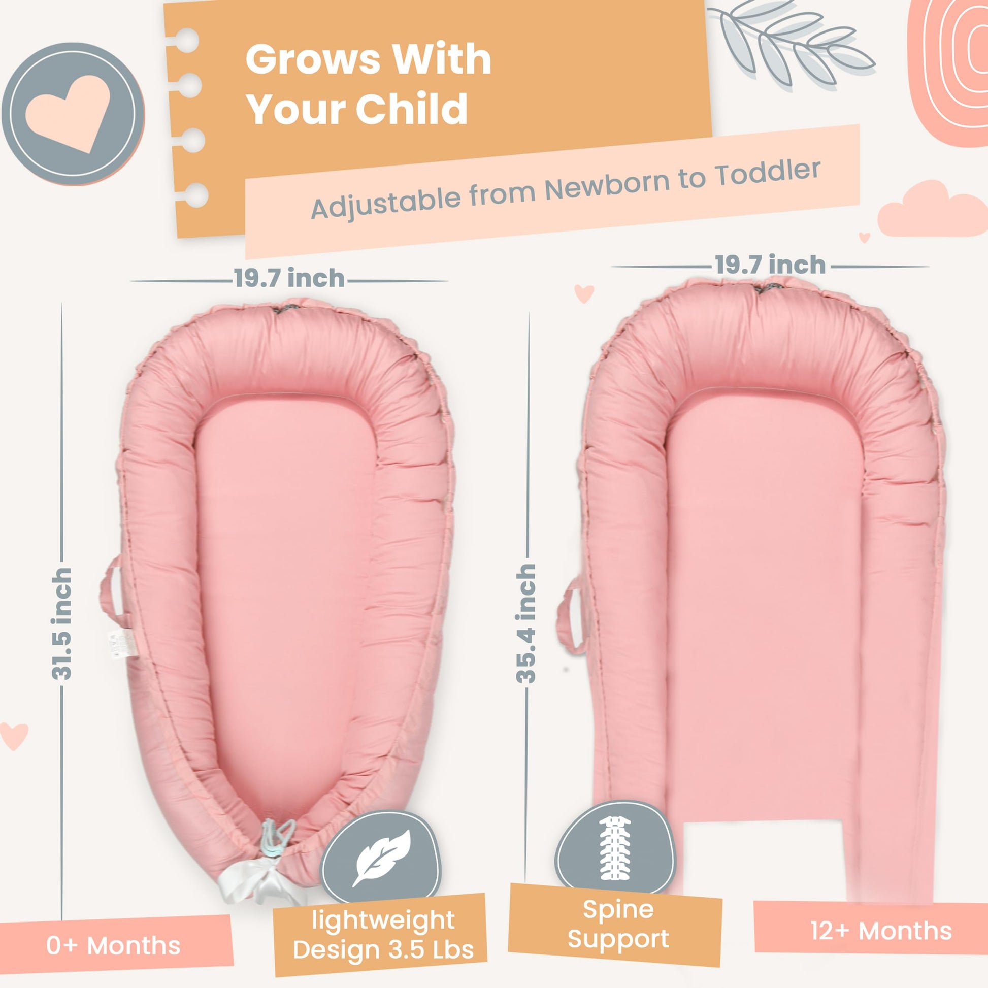 Side view of infant snuggle lounger pad