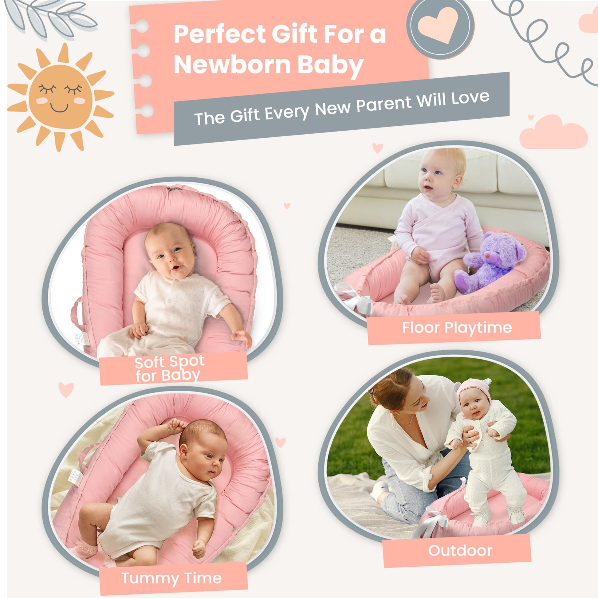 Soft baby lounge nest for travel and home