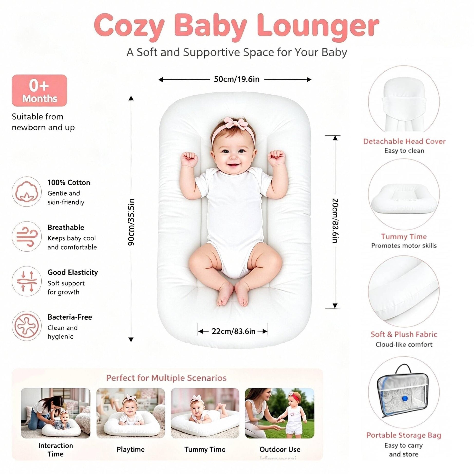 Soft organic cotton baby lounger for newborn resting