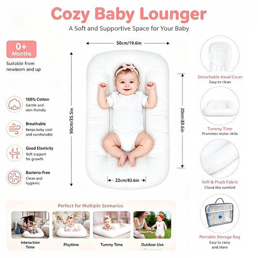 Soft organic cotton baby lounger for newborn resting