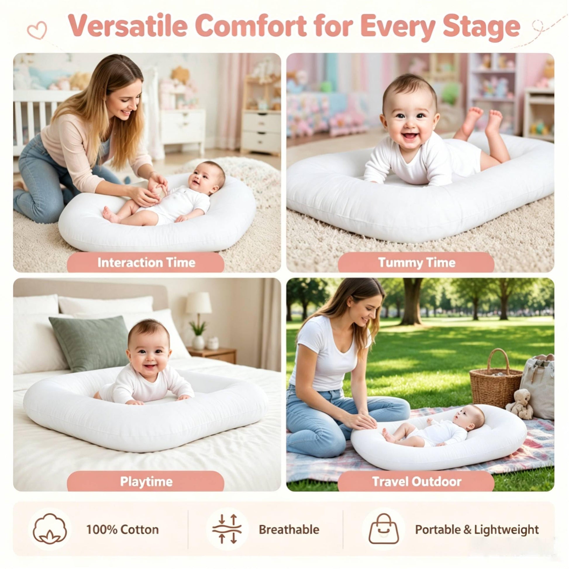 Detailed view of breathable organic fabric on baby nest