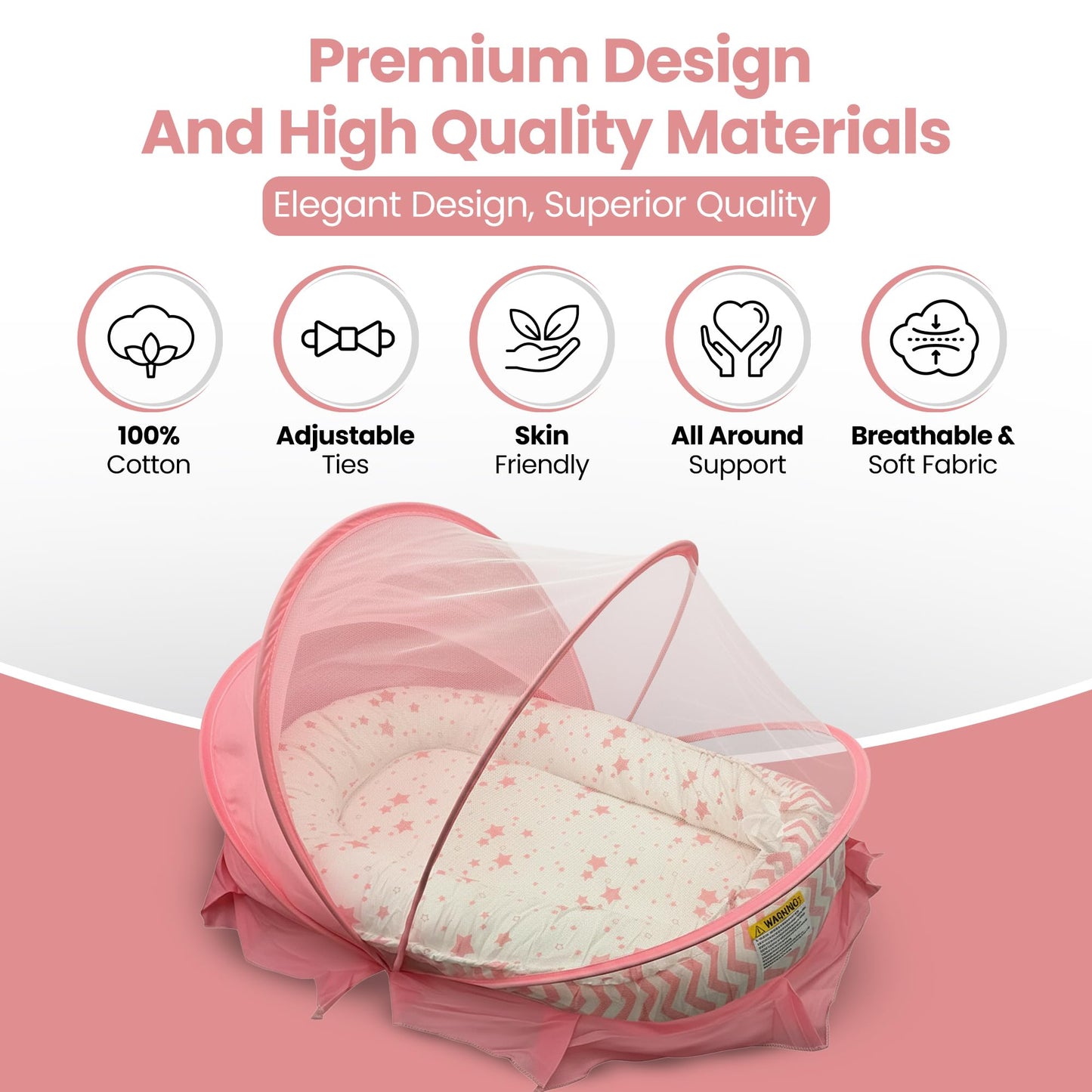 Side view of Elysium Products lightweight baby travel bed