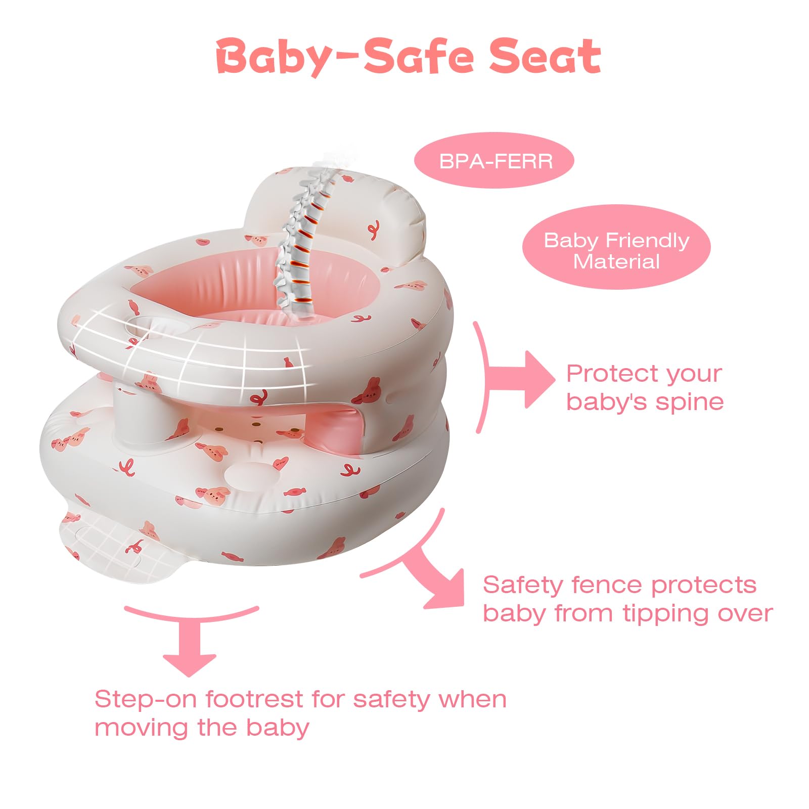 Pink Tdtok baby floor chair with cartoon bear pattern