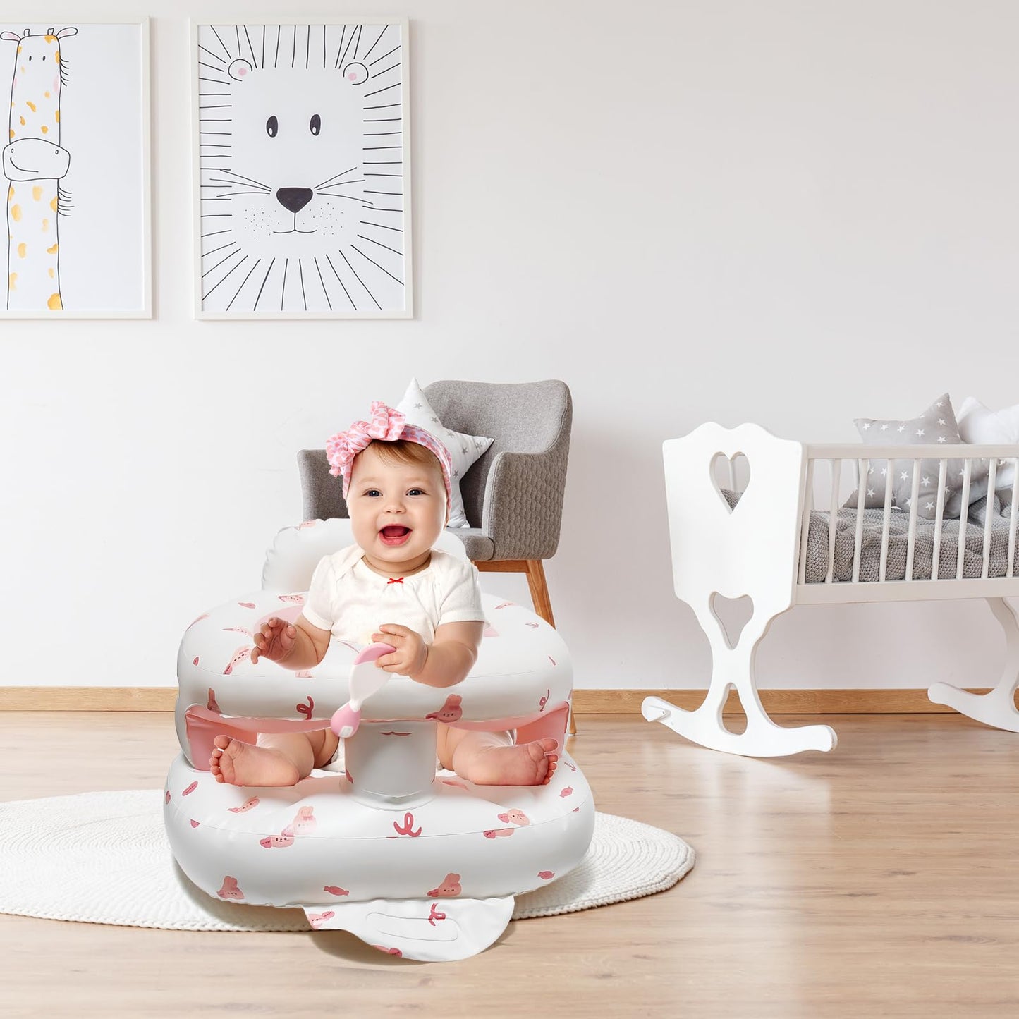 Tdtok inflatable baby seat being used for travel and play