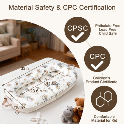 Portable infant nest showing breathable cotton fabric