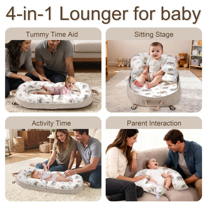 Soft baby lounger nest with protective side bolsters