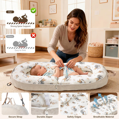 Close up of organic cotton baby lounger material