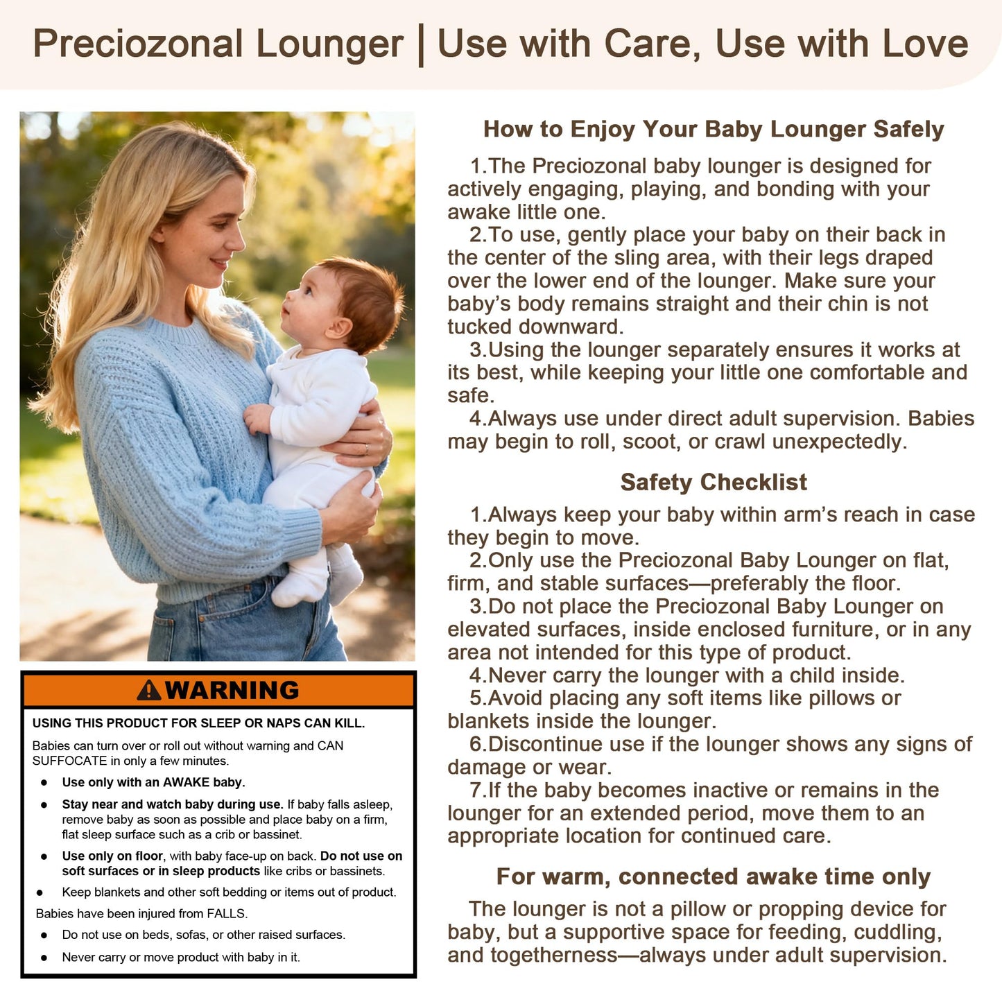 Infant lounger showing bionic womb shape design