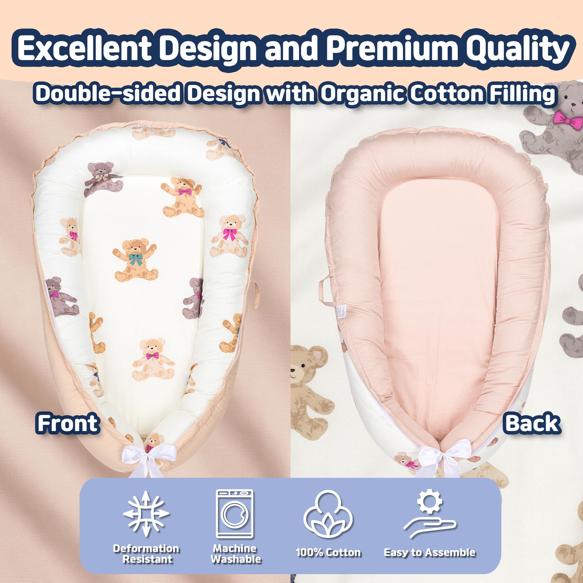 Close up of breathable organic cotton fabric on Kombi baby nest