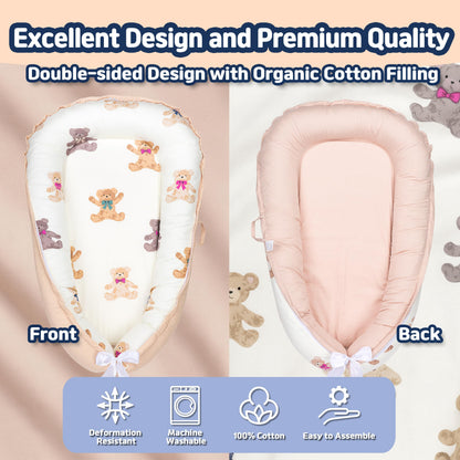 Close up of breathable organic cotton fabric on Kombi baby nest