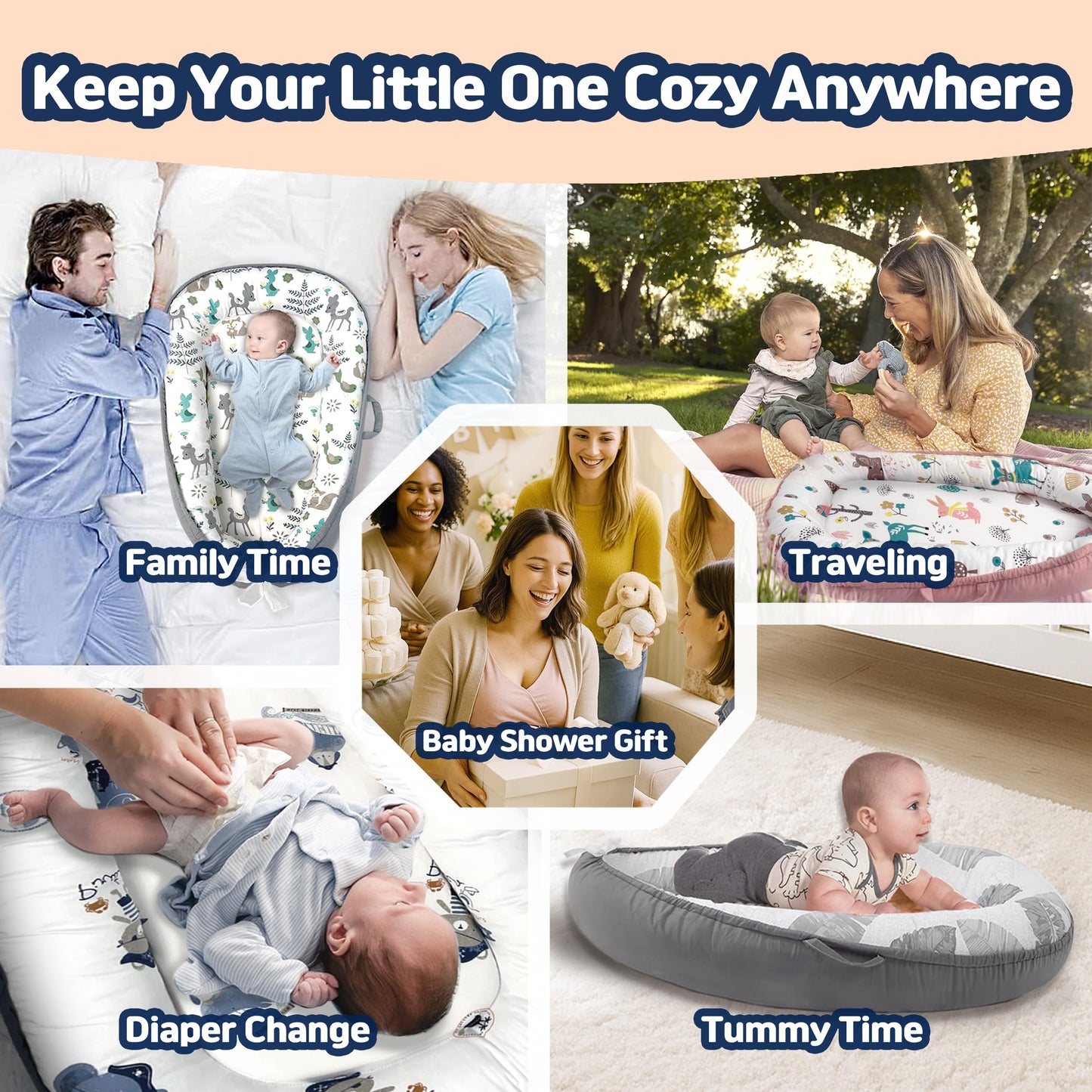 Top view of baby nest showing the portable handle design