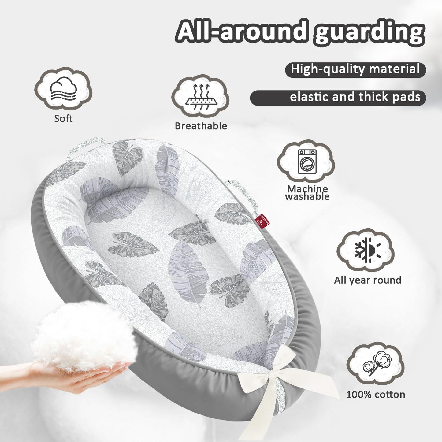 Jwpehoe cotton baby lounger showing breathable fabric texture