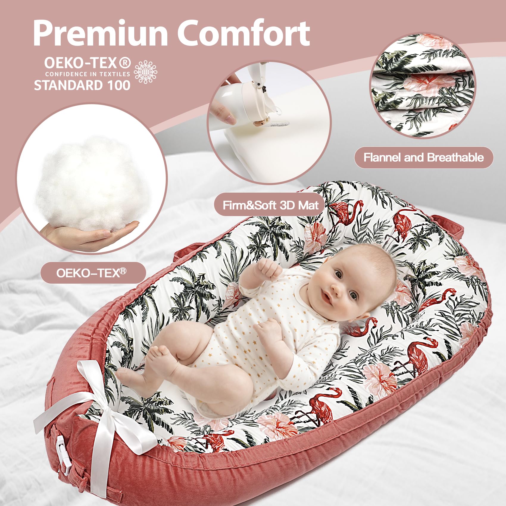 Detail shot of organic cotton cover on baby lounger