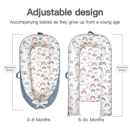 Bubbyhuts portable infant lounger rainbow pattern top view