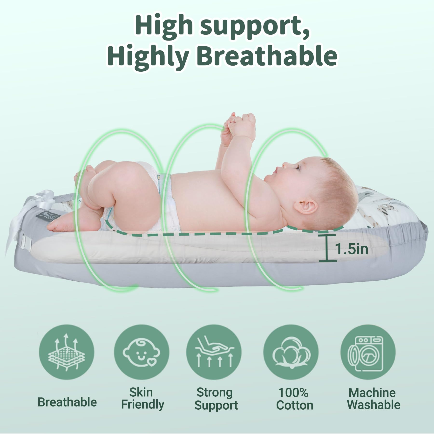Side profile of XZV portable floor lounger for infants