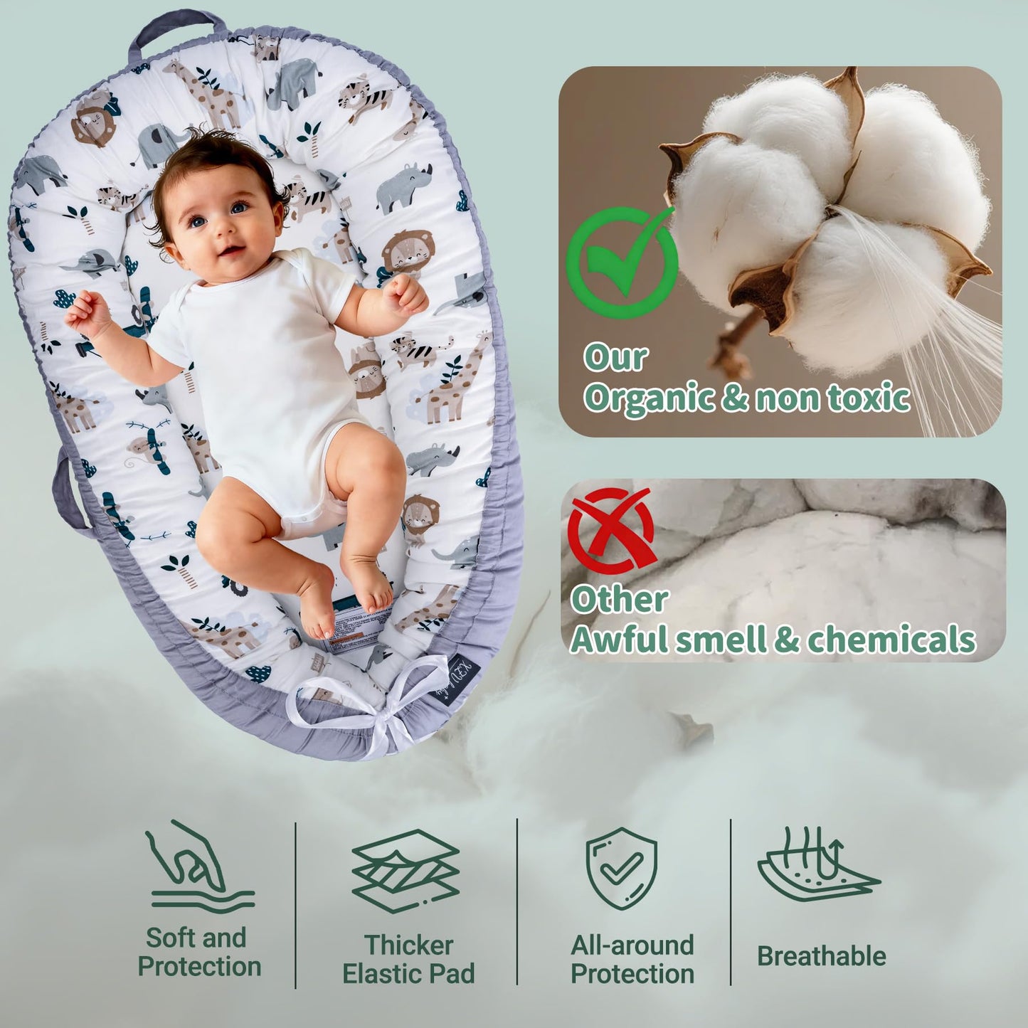 Adjustable buckle detail on XZV baby support cushion