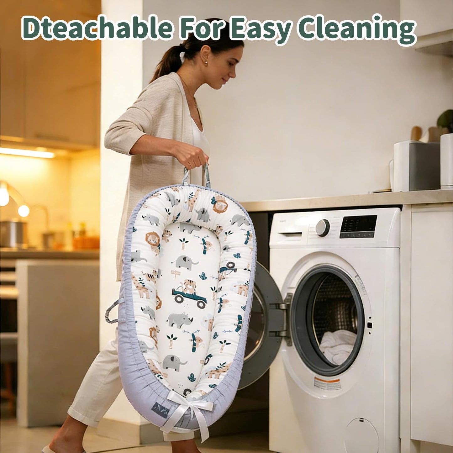 XZV baby lounger showing detachable washable cover feature